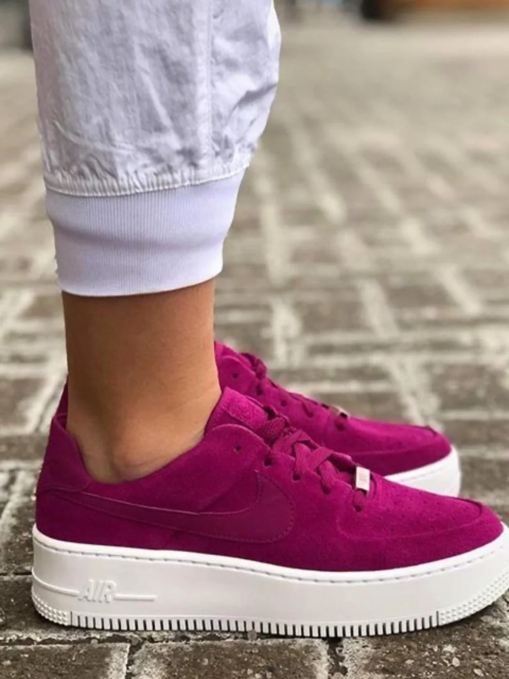 Nike Women’s Fuchsia Suede Air Force Ones White Platform Sole